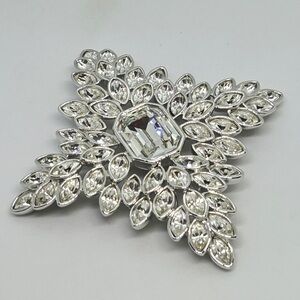 KJL Xtra Large Silver tone Vintage Marquis Cut Crystal Crucifix Brooch
